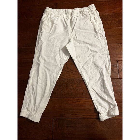 J.crew Womens White Lounge Linen Joggers elastic Waist Costal Pants Sz 12P - Picture 1 of 8